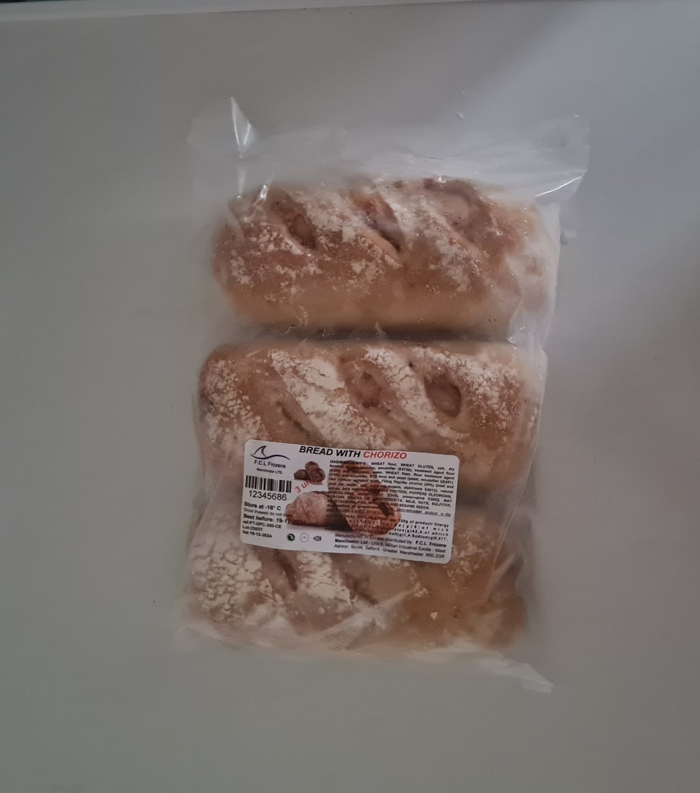 Bread with chorizo 3units - L&B pre baked bread with chorizo,white bread filled with portuguese chorizo 4.95 Bread with chorizo 3units #