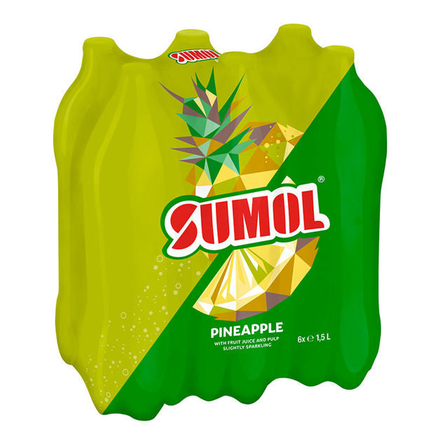 Sumol Pineapple 1.5L - L&B Tropical Fizz, Portuguese style-Get a burst of sunshine in every sip! Fruit juice,with no coloring agents added-a highly refreshing drink, made with real pineapple juice,lightly carbonated, no artificial coloring, not too sugary not too sour. Flavored drinks 2.45 Sumol Pineapple 1.5L #