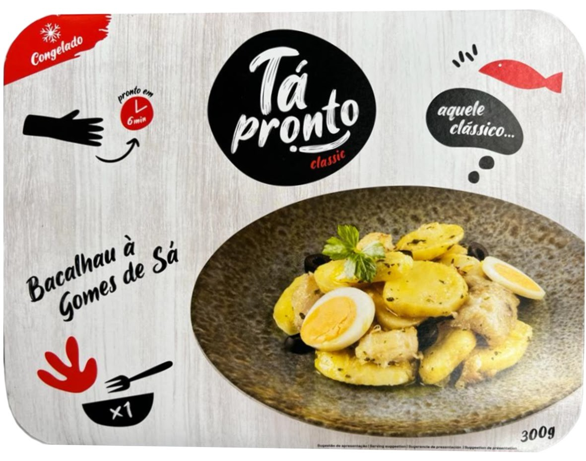 Bacalhau a Gomes de Sa(cod fish with potato and egg) - L&B A timeless Portuguese classic! Bacalhau à Gomes de Sá combines tender salt cod, potatoes, onions, and olives, baked to perfection with a drizzle of olive oil and a sprinkle of parsley. Ready meals 6.15 Bacalhau a Gomes de Sa(cod fish with potato and egg) #