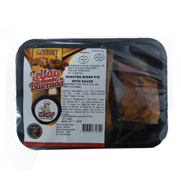 Roast Piglet with sause 350g - L&B Cooked suckling piglet pieces with sause 350g Tender,juicy and full of flavor-expertly prepared for convenience without compromising on tradition.Perfect for sharing or serving at special occasions,these succulent portions offer the authentic taste of leitao a bairrada-one of Portugal's most beloved dishes. 14.04 Roast Piglet with sause 350g #