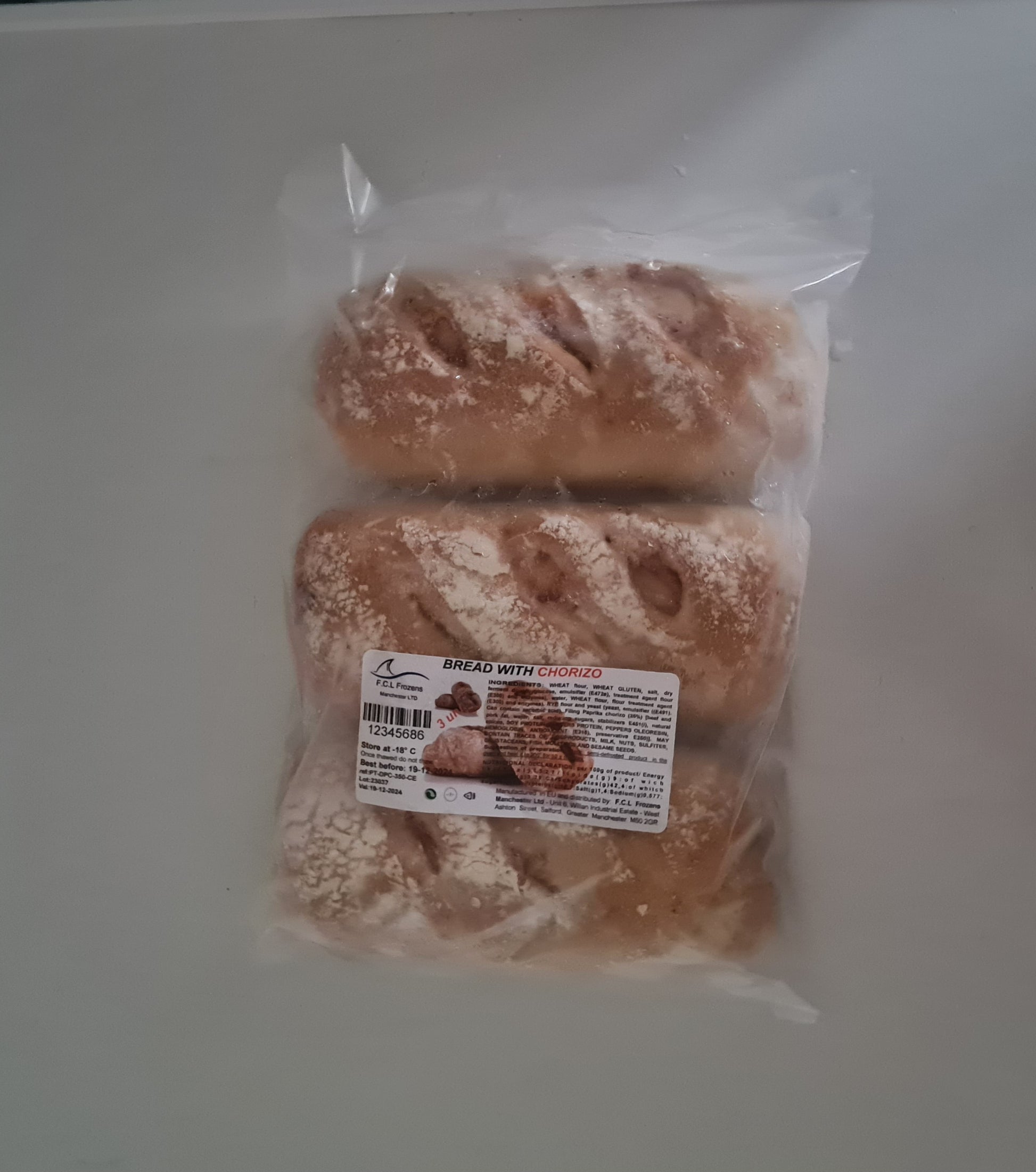 Bread with chorizo 3units - L&B pre baked bread with chorizo,white bread filled with portuguese chorizo  4.95 Bread with chorizo 3units   #