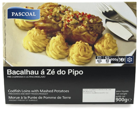 Bacalhau a Ze do Pipo(cod with mashed potato) - L&B A Portuguese favorite! Bacalhau à Zé do Pipo features tender salt cod topped with creamy mashed potatoes, mayonnaise, and olives, baked to golden perfection. Ready meals 6.25 Bacalhau a Ze do Pipo(cod with mashed potato)   #